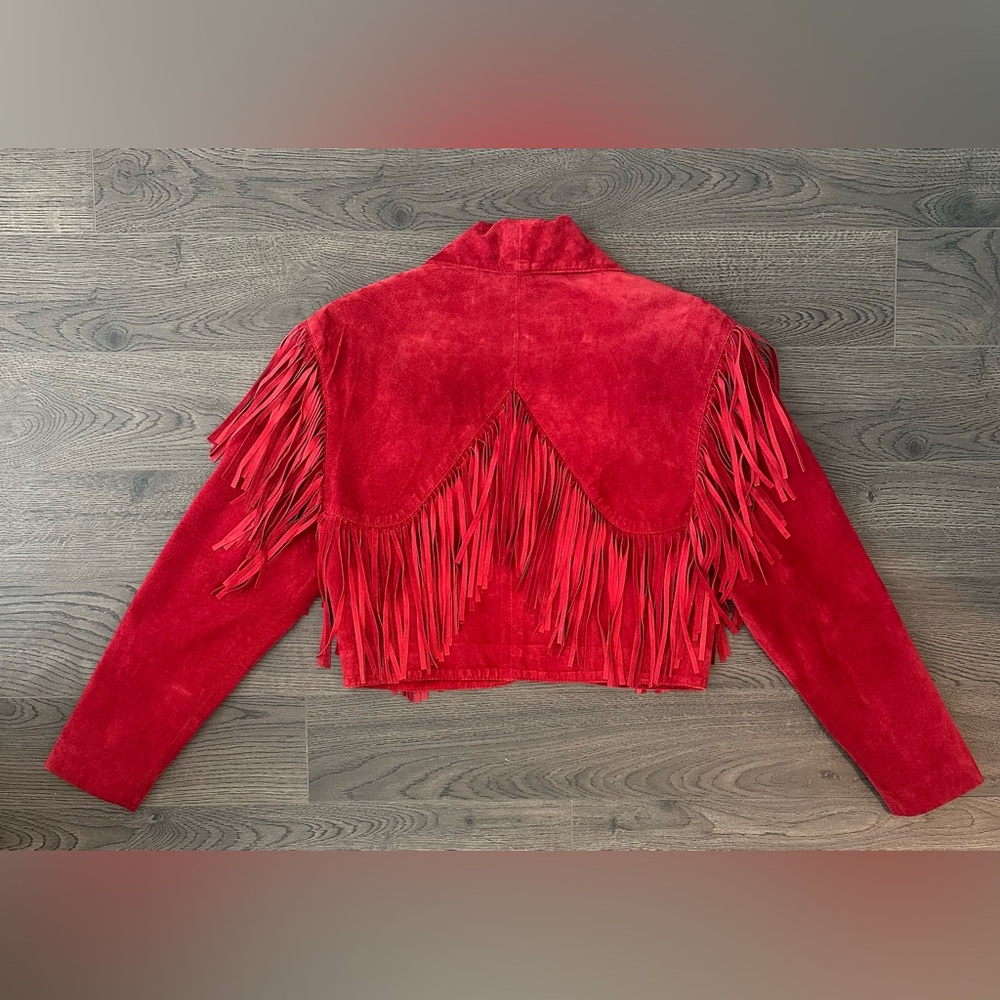Vintage Barneys New York Red Suede Fringe Western Jacket Size M - Picture 4 of 14